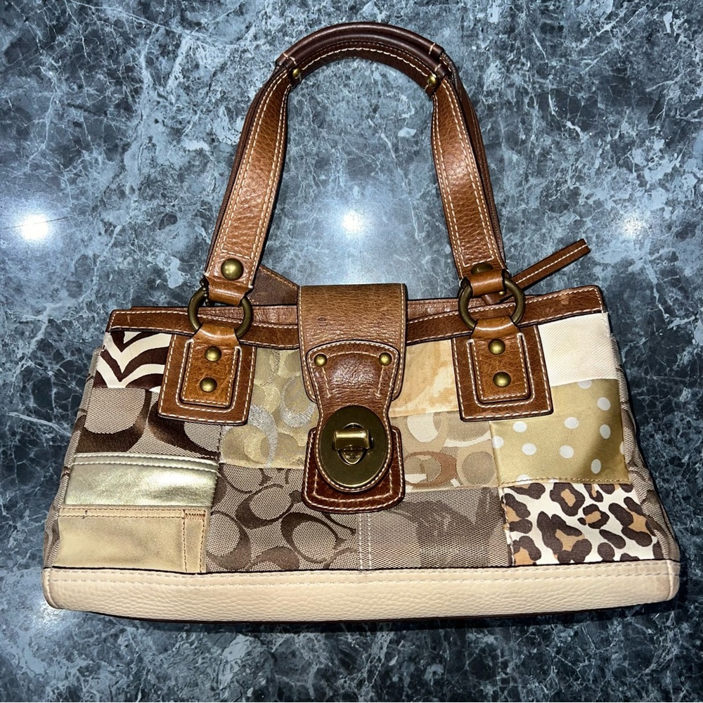Vintage Coach Animal Print Canvas and Leather Purse